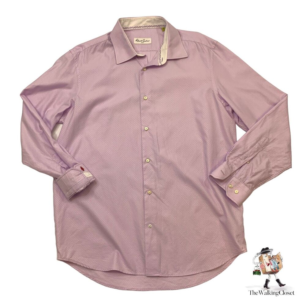 Robert Graham Dress Shirt Mens 17 Textured Lilac Long Sleeve Button Front Cotton